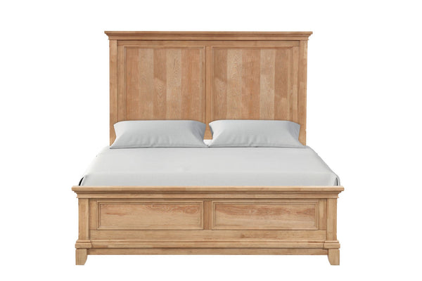 English Elm 3pc Farmhouse Queen Bed Set Plank Headboard Natural Oak Finish Dovetail Nightstands B2741S00945
