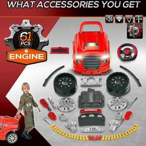 English Elm Qaba Kids Mechanic Workshop Truck Toy with Sounds Lights and 61 Piece Engine Set W2225P200404