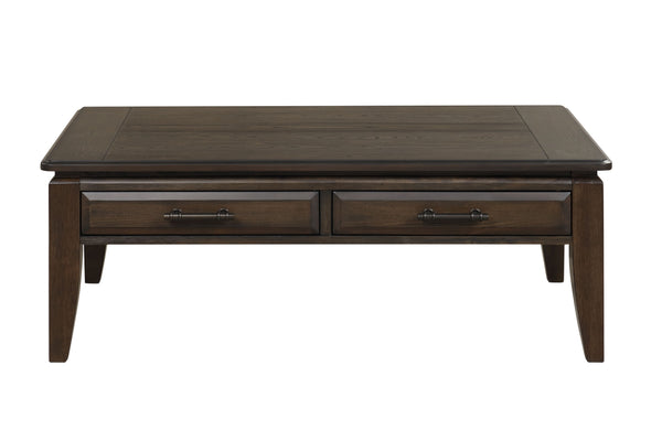 English Elm Mahogany Solid Wood Traditional Cocktail Table with Two Storage Drawers and Dark Finish for Living Room Mahogany 53.5 L x 34 W x 10 H B2699P242845