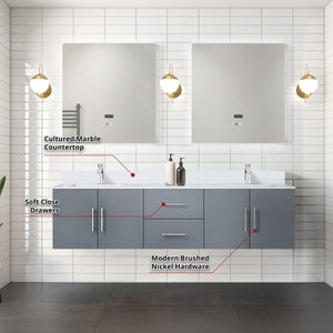 English Elm Dark Grey 72" Double Bath Vanity with Cultured Marble Top, Chrome Faucet, 30" LED Mirrors, Durable Finish B2731S01093