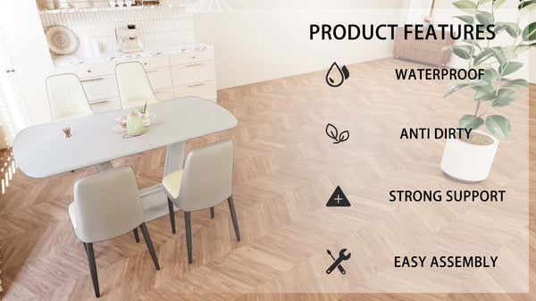English Elm 62.99-78.74" Expandable Dining Table Set For 2-8 With 4 Padded Chairs - Modern, Space-Saving Design W2189S00714