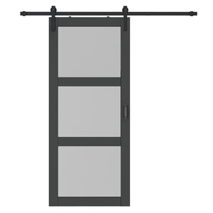 English Elm 30 in Matte Black Steel Sliding Barn Door Frosted Glass Privacy Panel with Hardware B2763P483229