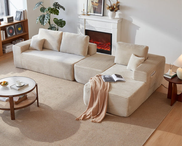 English Elm 104''cloud Modular U-shaped Sectional Plush Corduroy Deep Seat Sofa for Living Room W3975S00030
