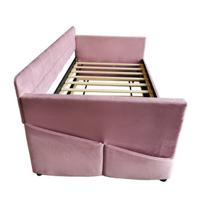 English Elm Modern Velvet Twin Daybed with Pull Out Trundle and Built in Armrest Storage Pockets Pink SF000200AAH