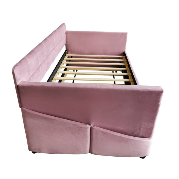 English Elm Modern Velvet Twin Daybed with Pull Out Trundle and Built in Armrest Storage Pockets Pink SF000200AAH