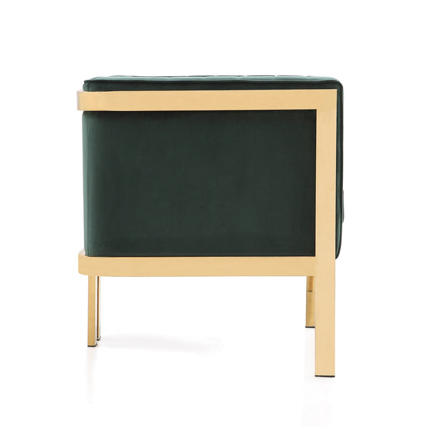 English Elm Paramount Velvet Lounge Chair with Polished Brass Stainless Steel Frame, Plush High-Density Comfort Green B365P397978