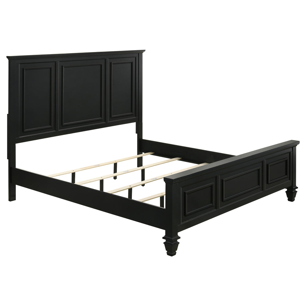 English Elm Aurillac Black Queen Panel Bed with Tall Headboard, Coastal Wood Trim, Clean Lines, Durable Black Finish B062S00935