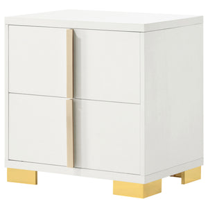 English Elm Jeremiah Art Deco 2-Drawer Nightstand in Crisp White with Gold Accents — Bold Legs, Sleek Storage B062P378336