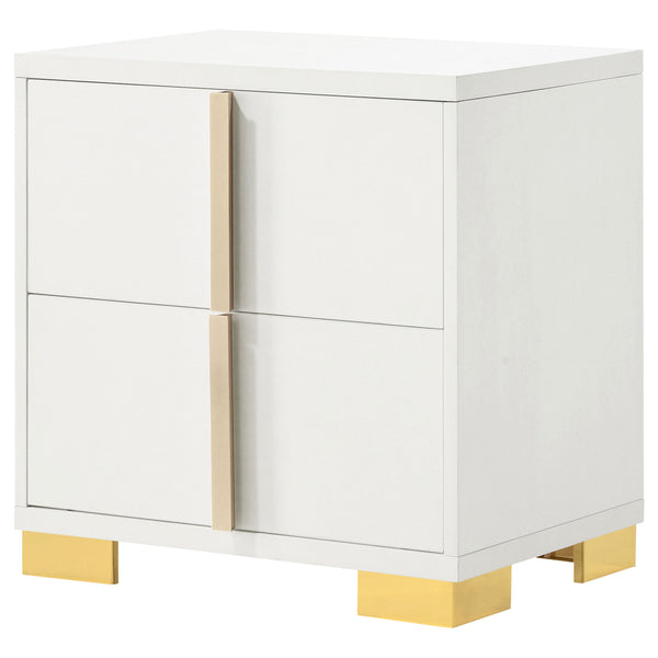 English Elm Jeremiah Art Deco 2-Drawer Nightstand in Crisp White with Gold Accents — Bold Legs, Sleek Storage B062P378336