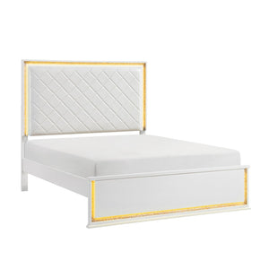 English Elm Contemporary Glam King Bed Faux Leather Tufted Headboard with 8-color Led Lighting B011S02299