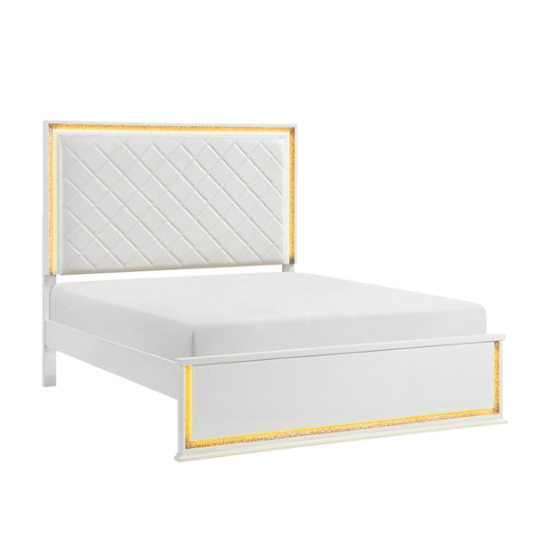 English Elm Contemporary Glam King Bed Faux Leather Tufted Headboard with 8-color Led Lighting B011S02299