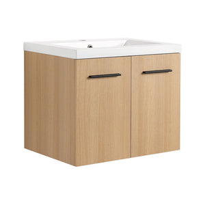 English Elm 24" Floating Oak Plywood Bathroom Vanity Set with Glossy Resin Sink Scandinavian Style W3450S00068