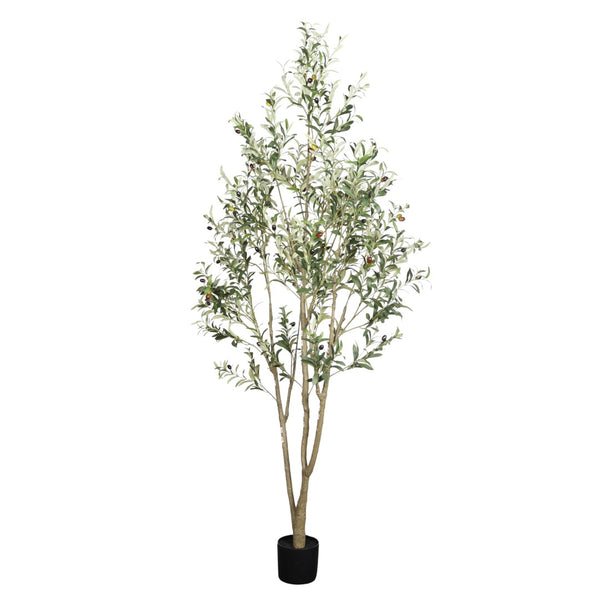 English Elm 7' Artificial Olive Tree Full Canopy Mediterranean Faux Botanical for Living Room Decor W3912P437594