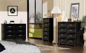 English Elm Modern Elegant Chest of Drawers with Antique Gold Knobs, 8-Drawer Durable Clothes Organizer, Waterproof Finish Black W1668P182256