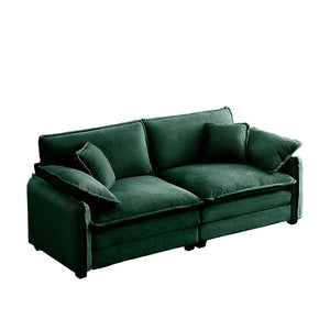 English Elm Warm Retro-Inspired 2-Seater Sofa In Green Corduroy With 4 Pillows For Cozy Living Spaces W714S00728-GIGA