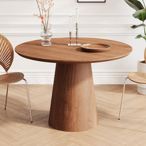 English Elm 43 inch circular dining table with minimalist MDF grain finish, sturdy Nordic base, quick 10–15min assembly, elegant family centerpiece Walnut W1727S00020