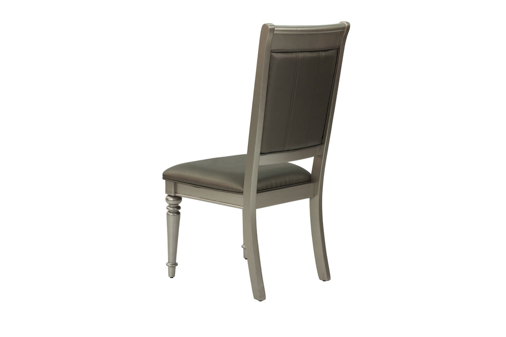 English Elm Luxury Silver Trim Tufted Dining Chairs Set of 2 — Black Faux Leather, Button Accent, 21x24x42" HSESF00F1705