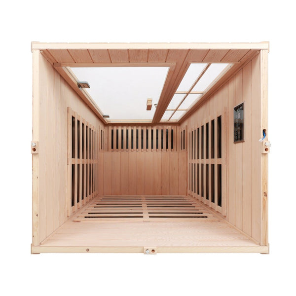 English Elm Deluxe Hemlock Far Infrared Sauna with Led Lighting Bluetooth Audio and Glass Door W632S00009
