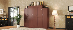English Elm Queen Murphy Wall Bed Walnut Wooden Frame Dual Wardrobes Foldable Guest Room Storage N733S235627D