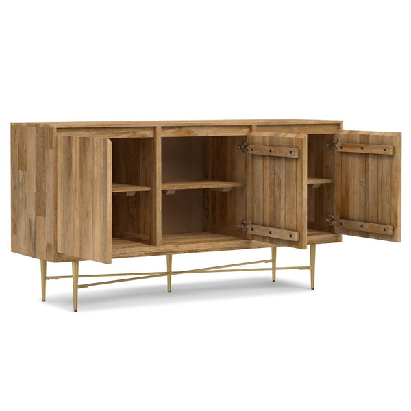 English Elm Fallon Solid Mango Wood Sideboard with Gold Iron Base and Adjustable Interior Shelving B136P439001