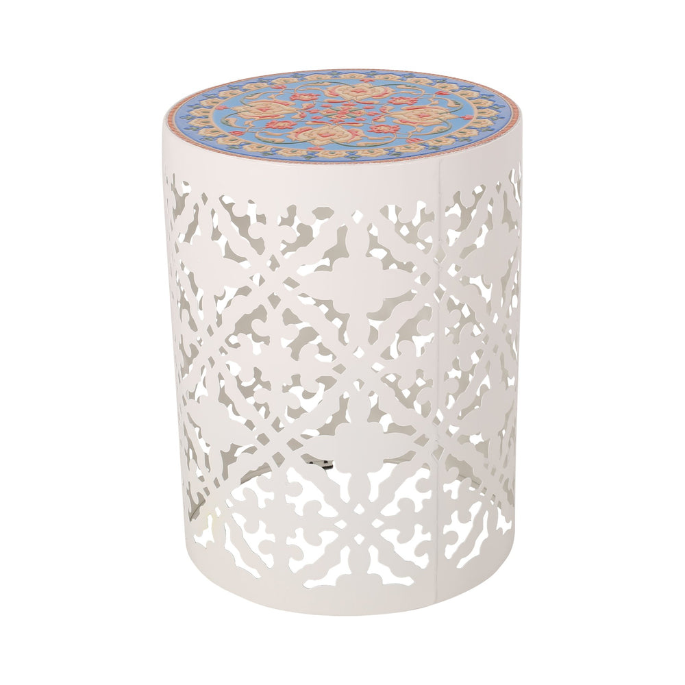 English Elm Christopher Knight Home® - CASTANA Side Table with Lace Cut Metal Frame and Tile Mosaic Top – Durable Powder-Coated Outdoor Accent White 70509.00WHI