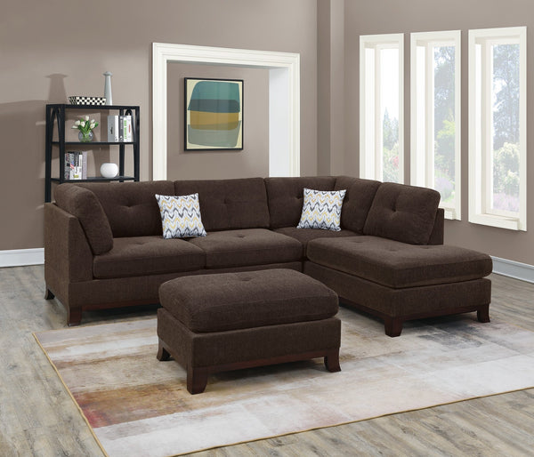 English Elm Chenille Reversible Sectional Sofa with Ottoman — Plush Tufted Chenille, Eucalyptus Frame Comfort Retreat Dark Coffee B016S00008