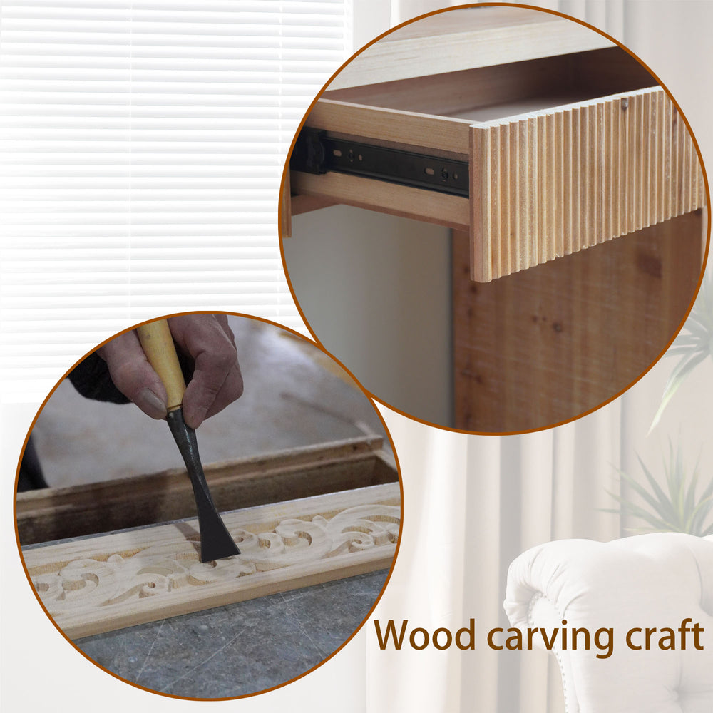 English Elm Rustic Wooden Console Table with Ribbed Drawer, Natural Finish, Durable Eco-Friendly Manufactured Wood - 51.2"L ideal for entryway organization and minimalist decor W2729P239172