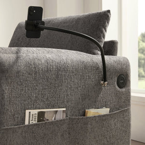 English Elm 37" Oversized Chenille Armchair with Ottoman Usb Charging Pocket Spring Living Room Gray N723P387145E