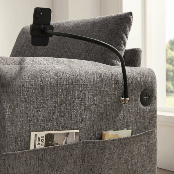 English Elm 37" Oversized Chenille Armchair with Ottoman Usb Charging Pocket Spring Living Room Gray N723P387145E