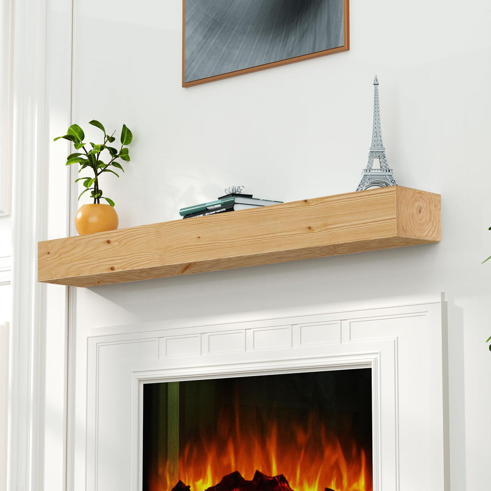English Elm Fireplace Floating Mantel Shelf - Handcrafted Solid Pine Wood, Rustic Display Shelf, Wall-Mounted Decor T3210P391508