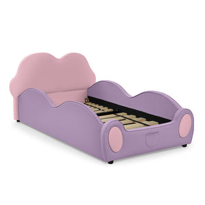 English Elm Twin Cloud Shaped Toddler Bed Upholstered Pu Leather with Guardrails and Storage Pocket Pink Purple W1413S00185