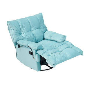 English Elm Single Teddy Upholstered Recliner Chair with Solid Wood Frame, Sponge Cushions & Phone Stand, Adjustable Back to 150° Cyan W1278P212865