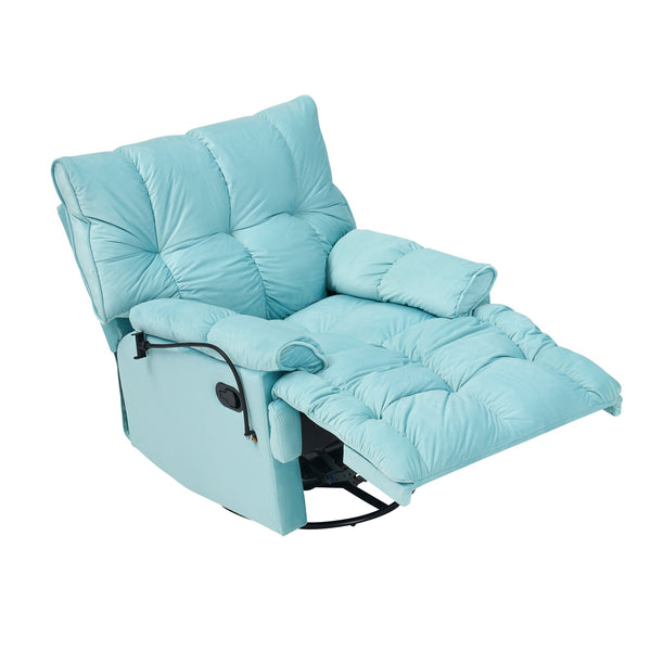 English Elm Single Teddy Upholstered Recliner Chair with Solid Wood Frame, Sponge Cushions & Phone Stand, Adjustable Back to 150° Cyan W1278P212865