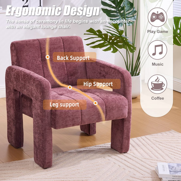 English Elm Modern Ergonomic Armchair with Generous Curved Armrests, Chenille Upholstery, 500lb Capacity, Cozy Lounge Seat WINE RED W395P380521