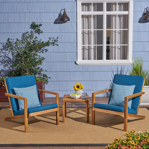 English Elm Christopher Knight Home® - LEAH Acacia 3-Piece Outdoor Chat Set with Water-Resistant Cushions and Slat Paneled Tabletop Brown 40 L x 25.75 W x 18.75 H 60915.00BRNDT