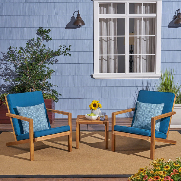 English Elm Christopher Knight Home® - LEAH Acacia 3-Piece Outdoor Chat Set with Water-Resistant Cushions and Slat Paneled Tabletop Brown 40 L x 25.75 W x 18.75 H 60915.00BRNDT