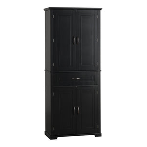 English Elm Bathroom Tall Storage Cabinet with Doors Drawer and Adjustable Shelf, MDF Build, Metal Handles, Anti-Tip Safety Black WF308204AAB