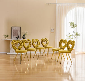 English Elm Unique Heart Shaped Bubble Tufted Velvet Accent Chair Glam Metal Frame Vanity Seat Gold,Yellow W3875P446140
