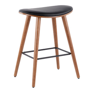 English Elm Saddle 26" Mid-Century Modern Counter Stool with Contoured Faux Leather Seat and Tapered Legs (Set of 2) Black B202P222393