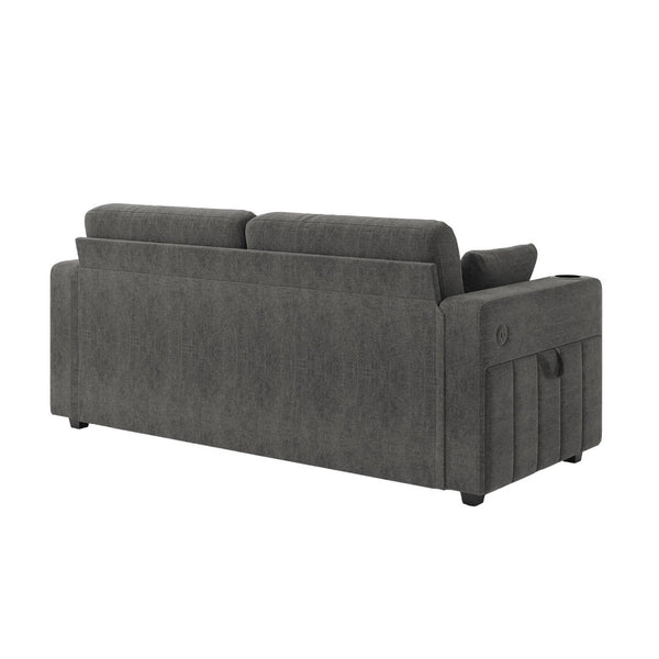 English Elm Sofas for Living Room Chenille Three Seat Couch with Usb Charging Storage and Cup Holder Gray W395S00143