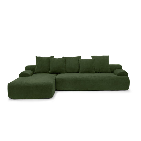 English Elm 110.25x67'' Compression Sofa Modern Upholstered L-Shape Sectional Couch 4-Seat Melange Velvet Comfort Green W1413S00085