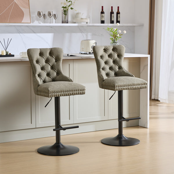 English Elm A&A Furniture Aged Olive Green Swivel Barstools, Adjustable 26"-33" Height, Set Of 2 For Home Bars W1143P195202