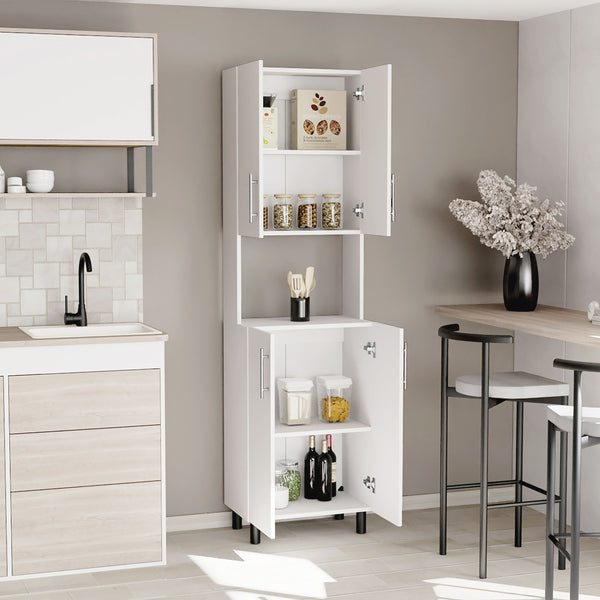 English Elm Linden 76.8" Tall White Kitchen Pantry Cabinet with Hutch, 5 Shelves, Microwave Space, Slim Design B070P264145