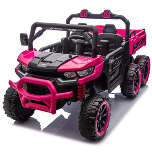 English Elm 24v Two Seat Kids Electric Dump Truck Six Wheel 4wd Utv with Parental Remote Pink W1578P268990