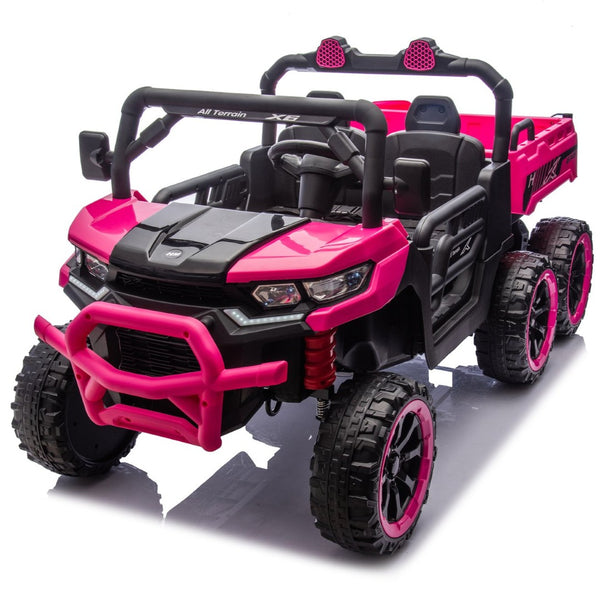 English Elm 24v Two Seat Kids Electric Dump Truck Six Wheel 4wd Utv with Parental Remote Pink W1578P268990