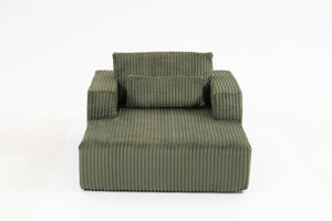 English Elm Sofa Bed Compact Corduroy Convertible Sleeper with Lumbar Pillows for Studio Apartments Green W3326P345960