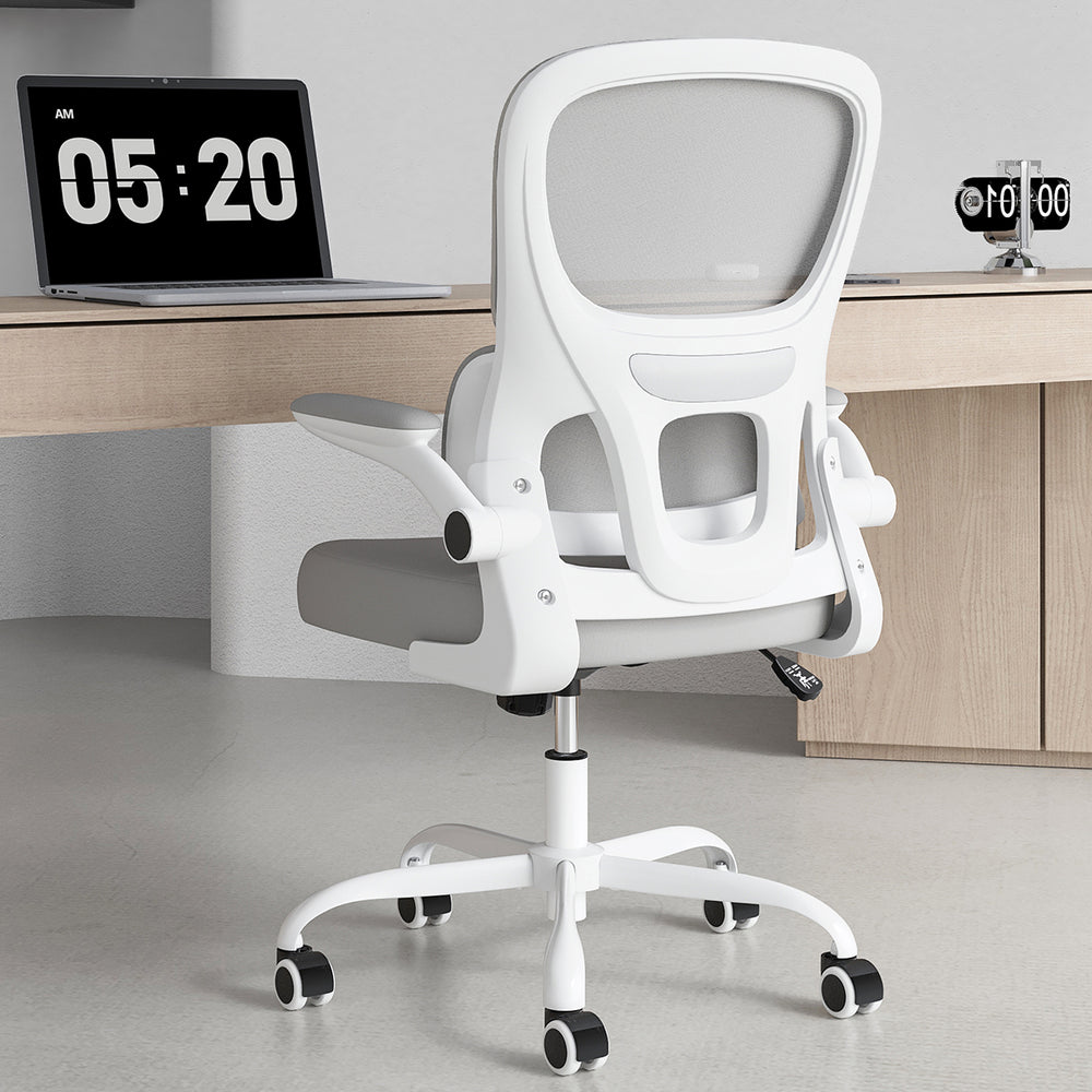 English Elm Office Mesh Ergonomic Chair with Tailored Lumbar Support, Flip Armrests, Breathable Mesh, 350lb Capacity, Adjustable Tilt and Height Grey,White T3623P380867
