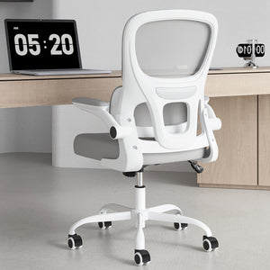 English Elm Office Mesh Ergonomic Chair with Tailored Lumbar Support, Flip Armrests, Breathable Mesh, 350lb Capacity, Adjustable Tilt and Height Grey,White T3623P380867