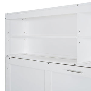 English Elm Queen Murphy Wall Bed with Integrated Sofa Linen Upholstered for Studio Apartments White LP000892AAK-1