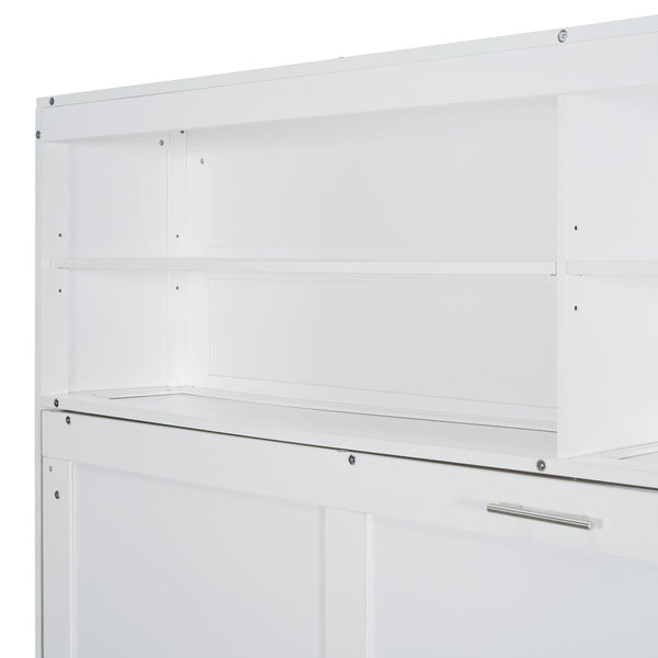 English Elm Queen Murphy Wall Bed with Integrated Sofa Linen Upholstered for Studio Apartments White LP000892AAK-1